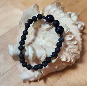 Blue Sandstone Lava and Hematite Bracelet